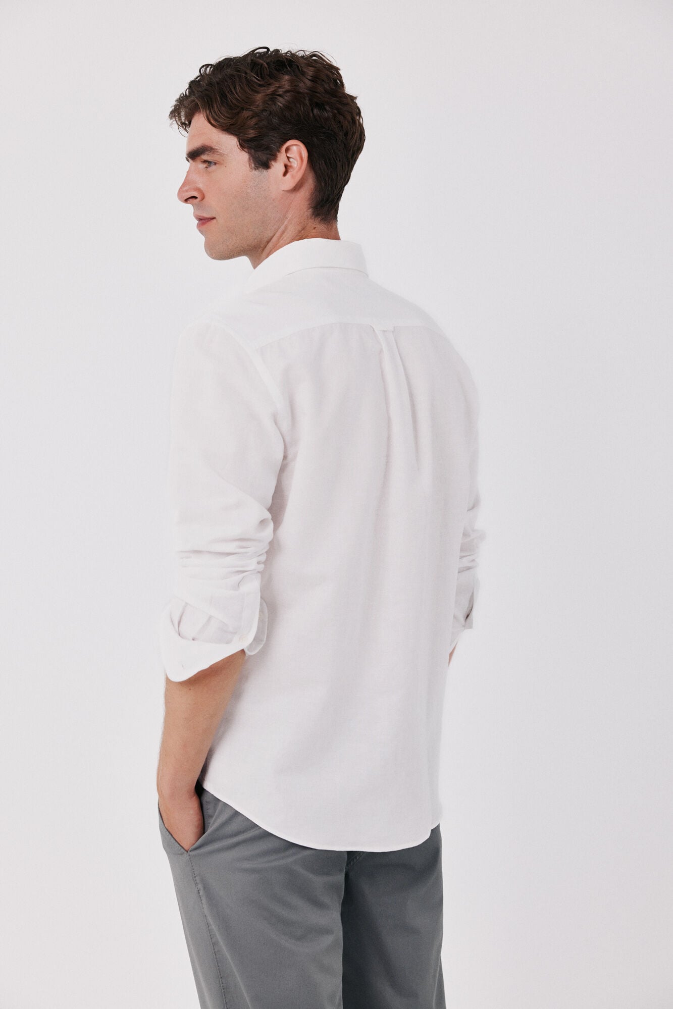 Cortefiel Camisa lino lisa Blanco