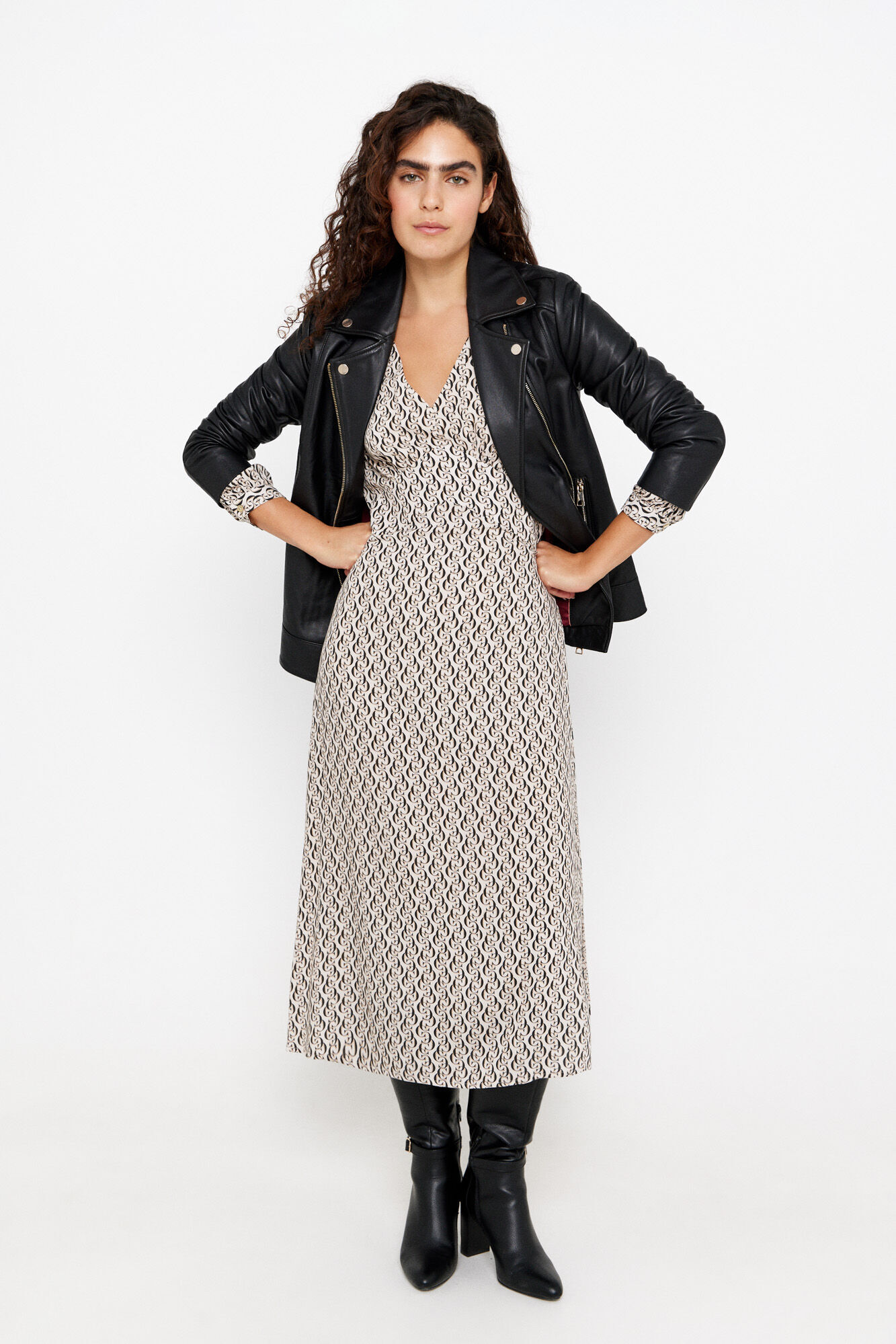 Cortefiel Cazadora de piel tipo biker Negro