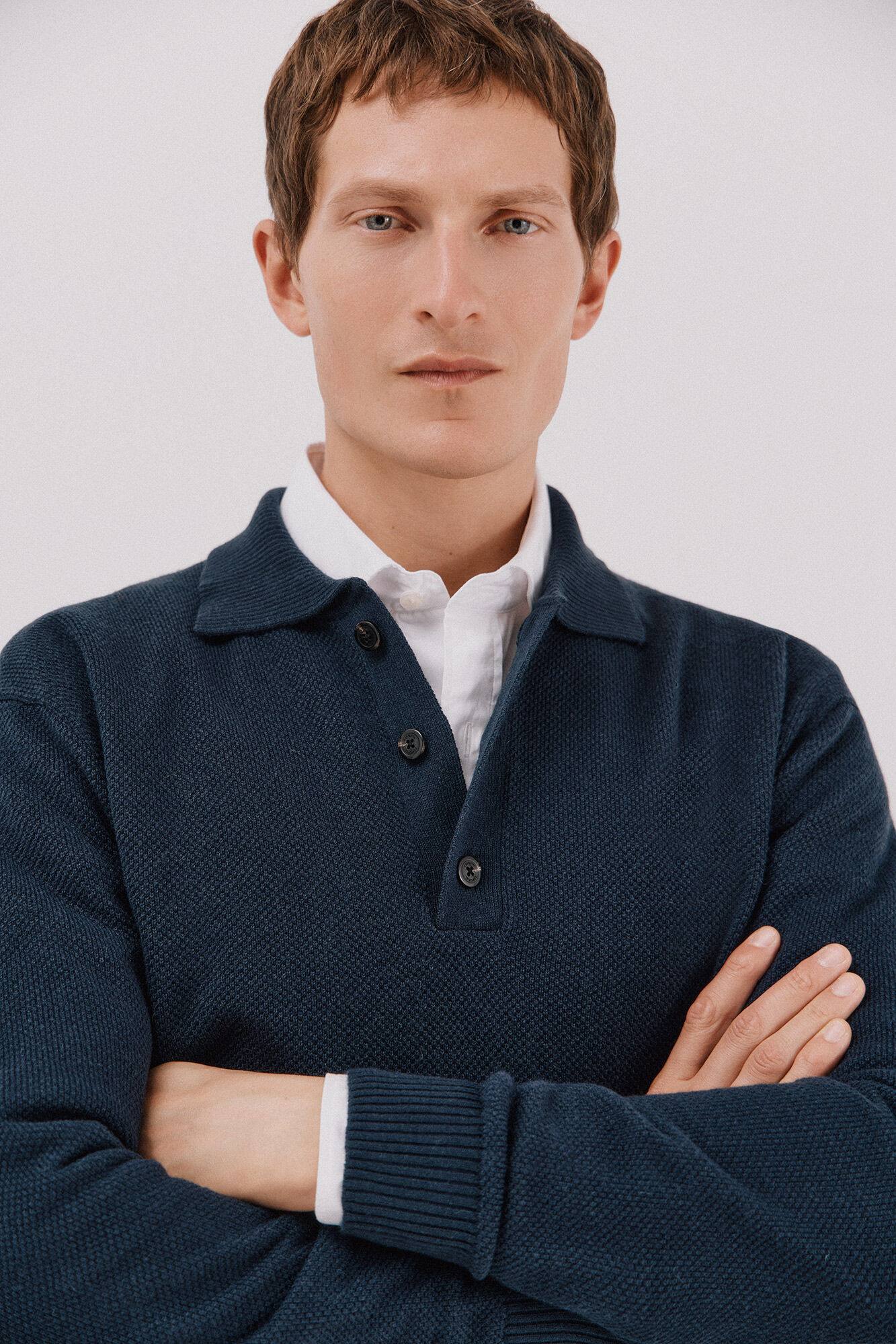 Cortefiel Structured wool sweater  Navy