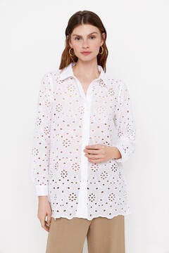 Cortefiel Embroidered cotton shirt White
