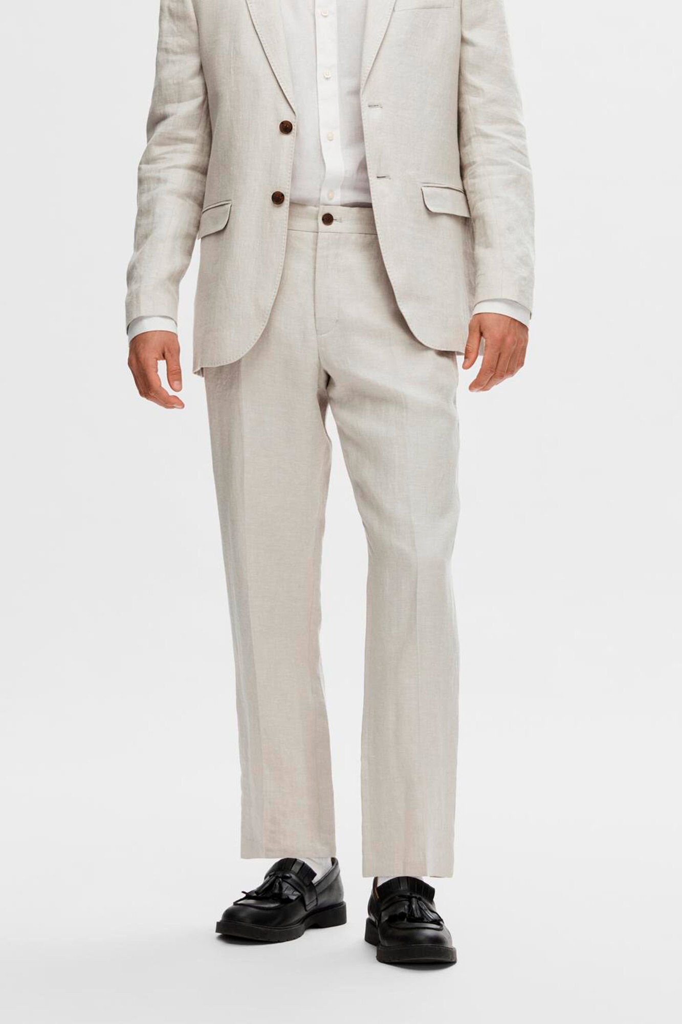 Selected Cal&ccedil;as de fato 100% linho. Castanho