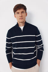 Cortefiel Striped jersey-knit with zip fastening  Navy