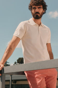 Cortefiel Washed piqué plane embroidered polo shirt Ivory