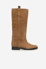 Cortefiel High suede split leather boot Nude