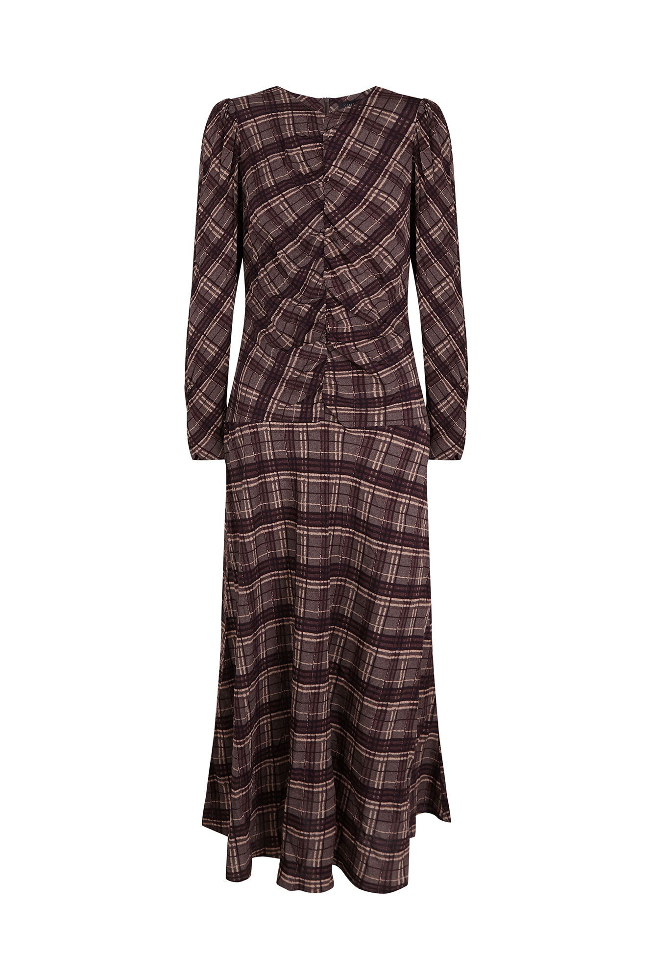 Cortefiel Plaid print ruched dress Printed grey