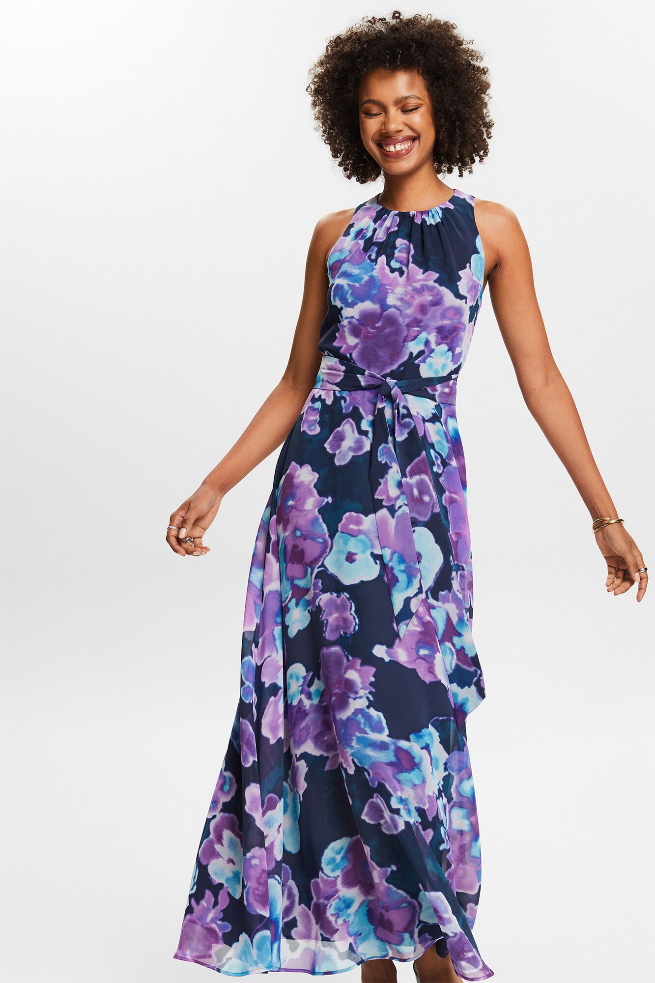 Esprit Long floral print dress Printed blue