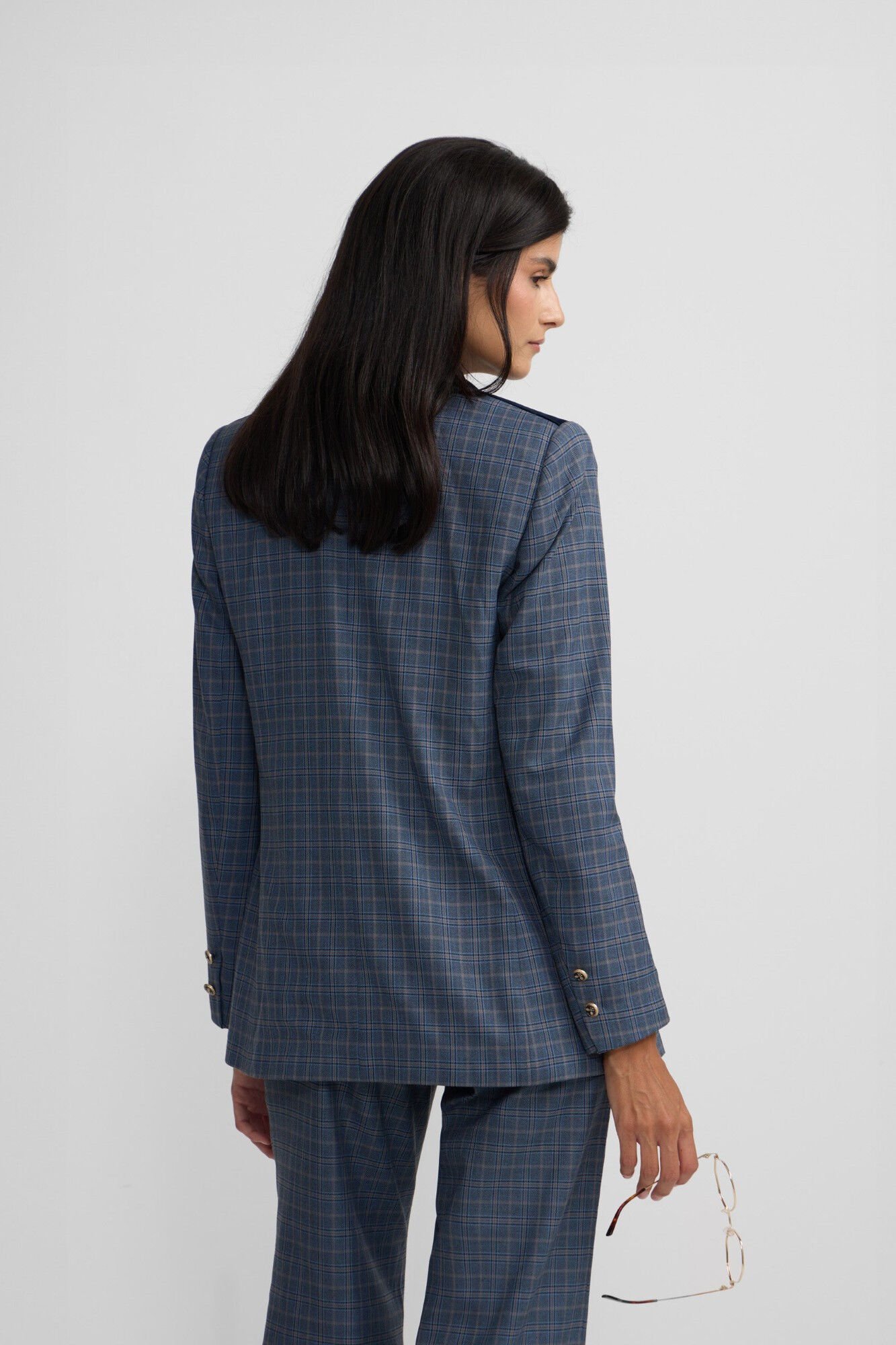 Silbon Detalhes xadrez de veludo americano Azul