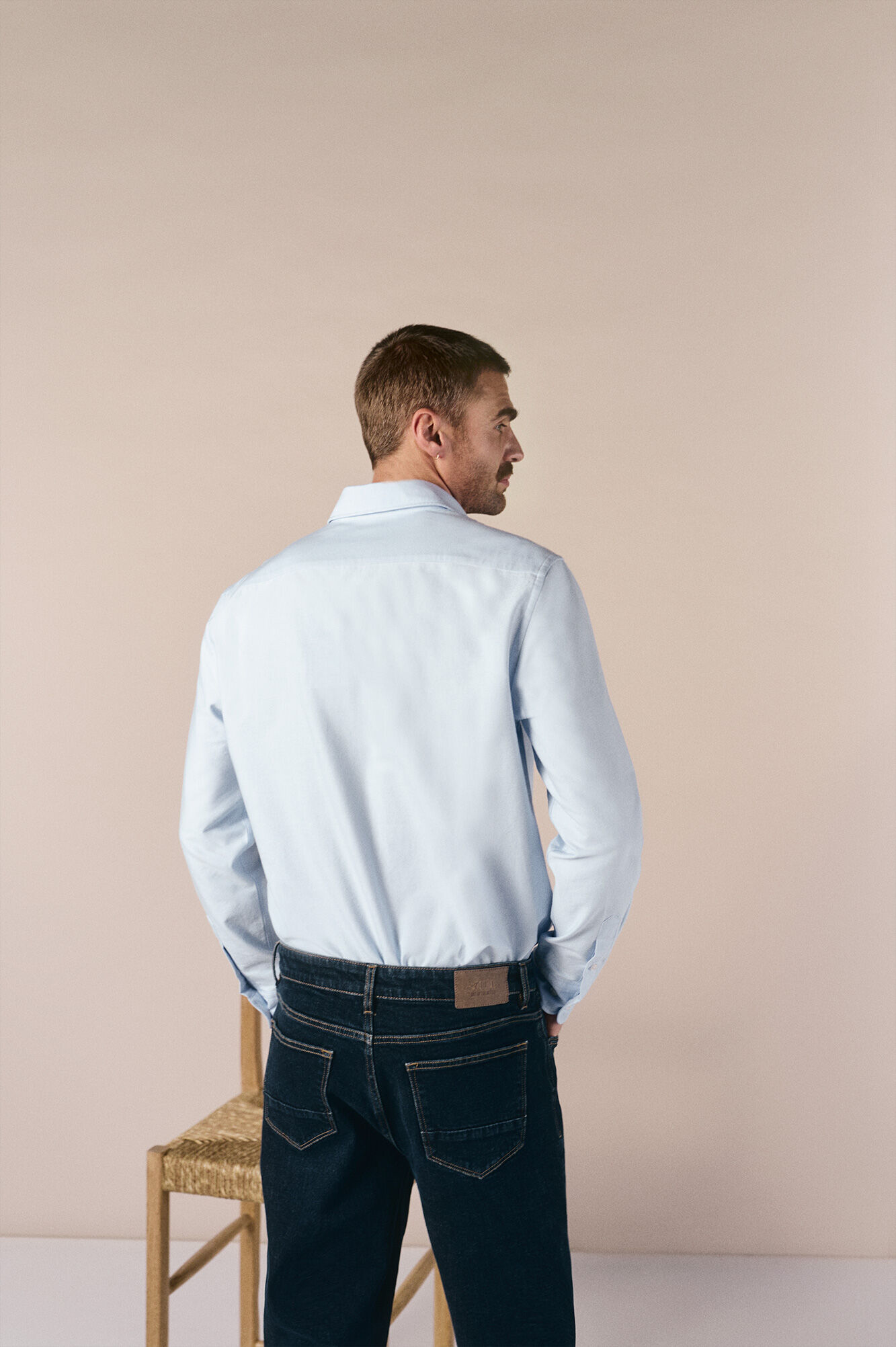 OOTO Camisa oxford lisa de manga comprida Azul