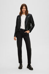 Selected Blusão biker cropped 100% couro. Preto