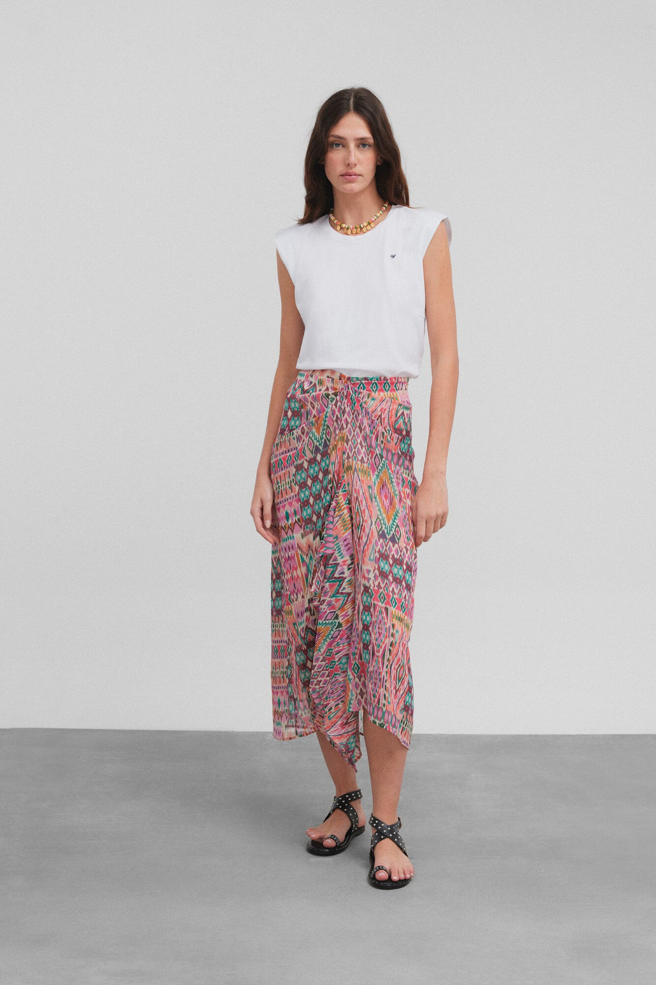Silbon Ikat-print nude skirt Multicolour