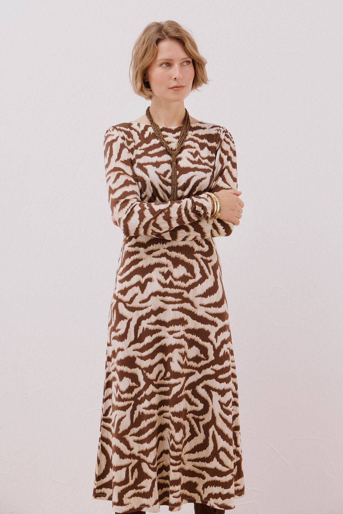 Cortefiel Vestido com peito franzido Multicolorido