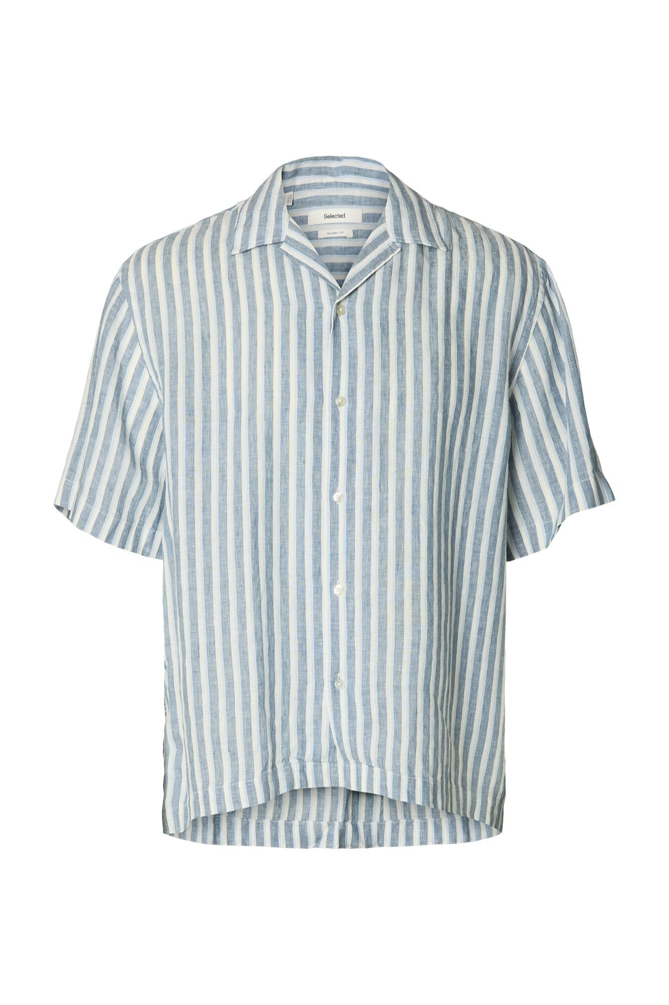Selected Camisa de manga curta em linho Azul