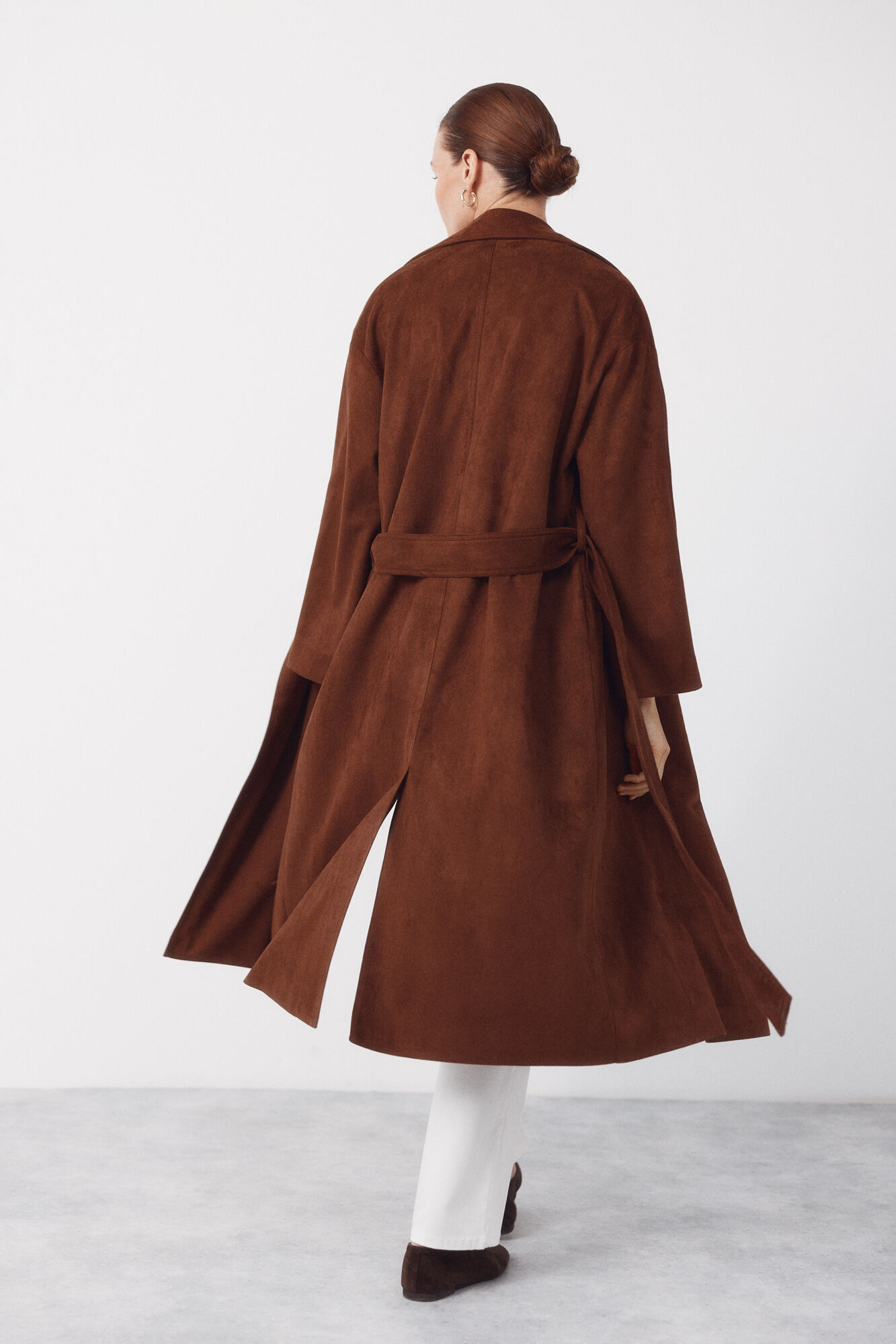 Cortefiel Long trench coat with suede effect Brown