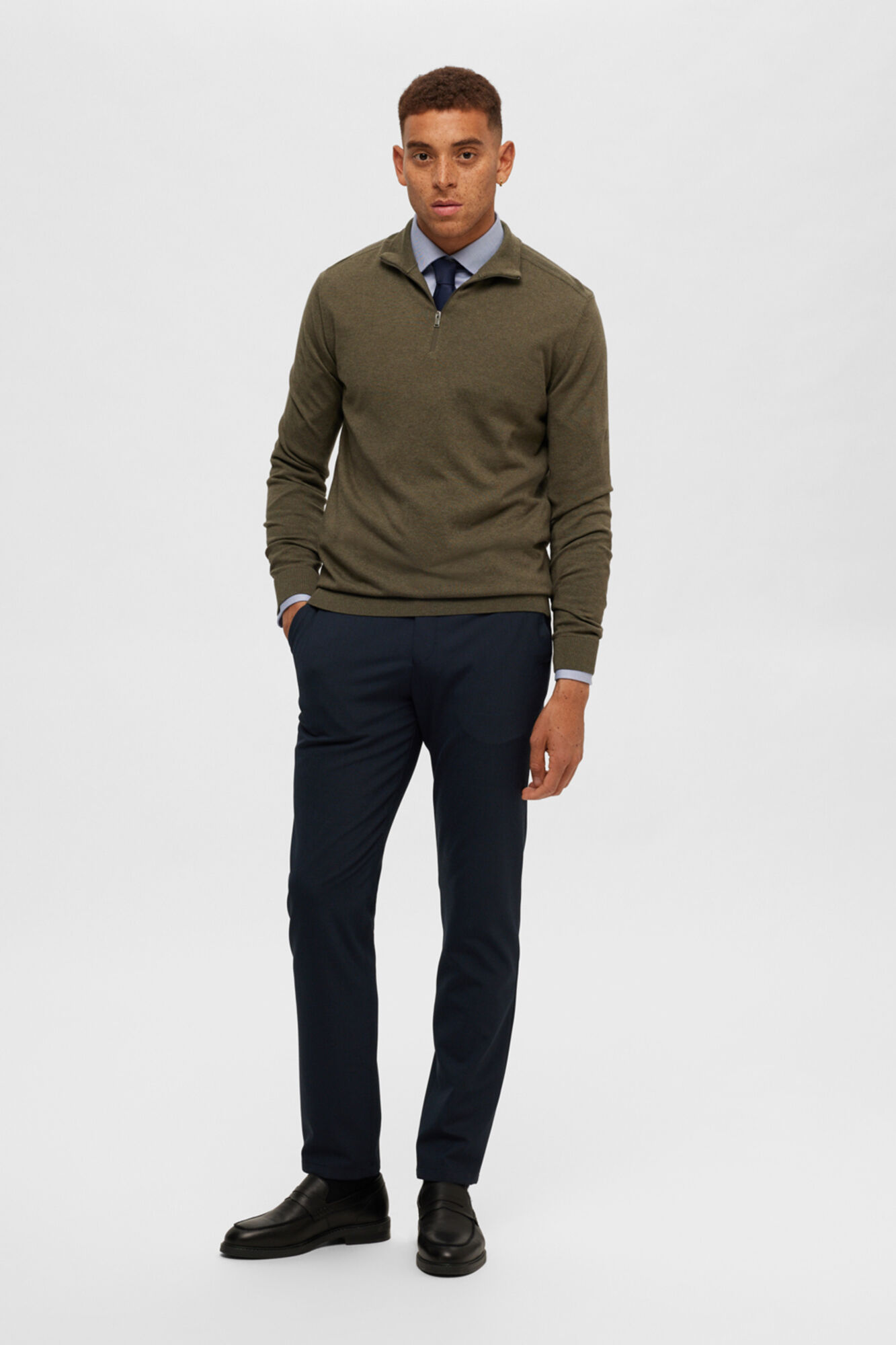 Selected Men's 100% cotton zip-up jumper Green