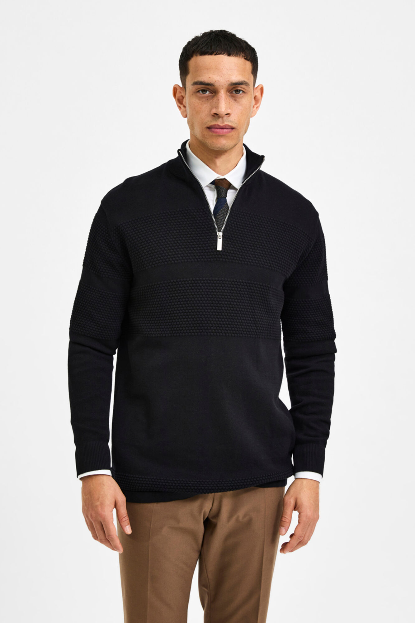 Selected Jersey de cuello alto y cremallera Negro