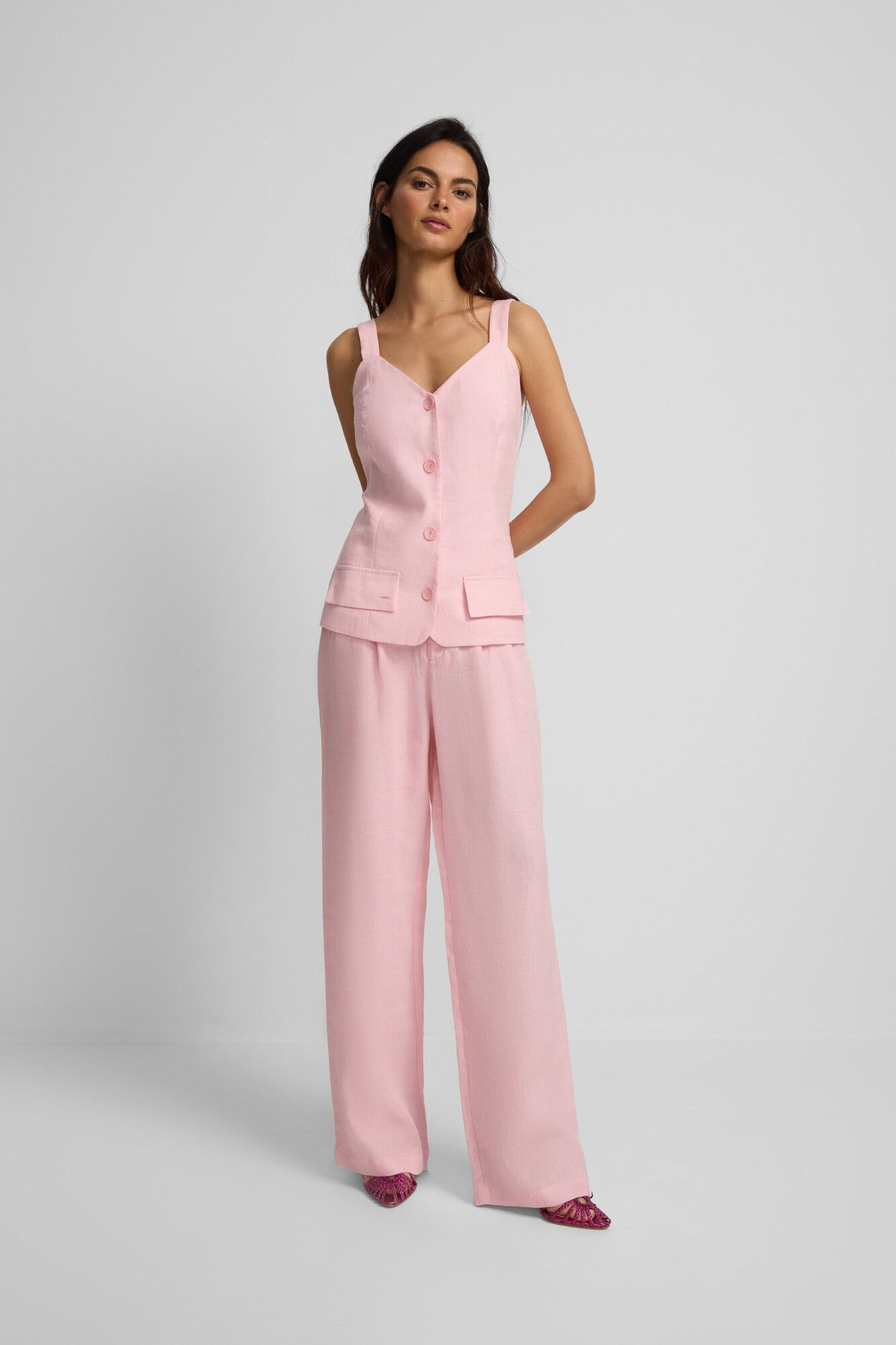 Silbon Cal&ccedil;as de linho com pregas