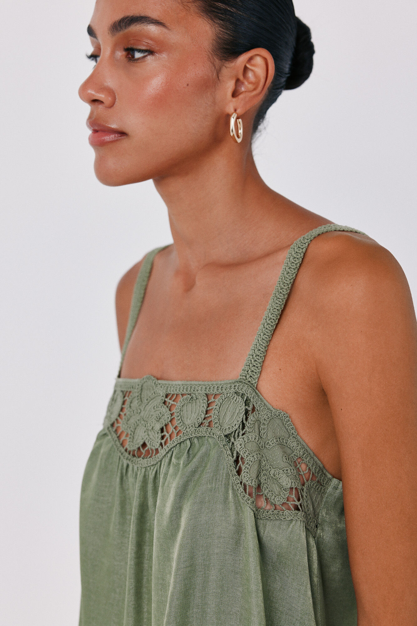 Cortefiel Satin-finish lingerie dress Green