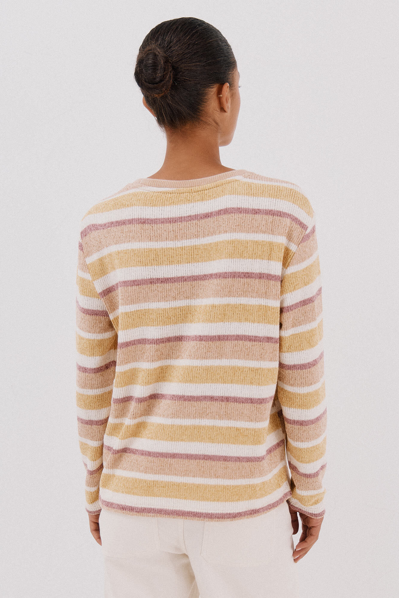 Cortefiel striped chenille t-shirt Yellow