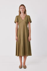 Cortefiel V-neck flutter sleeve dress Green