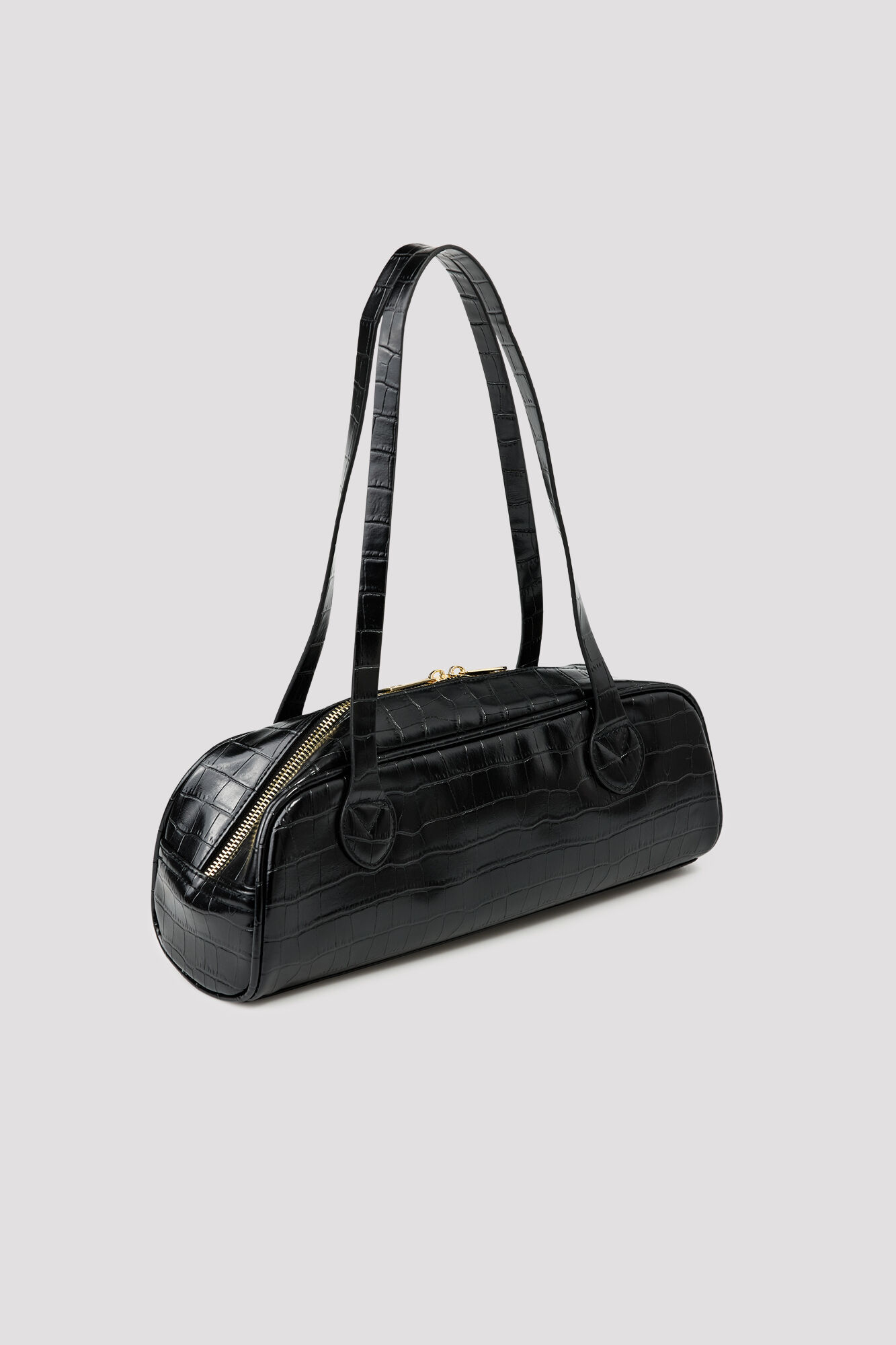 Cortefiel Crocodile effect baguette handbag Black