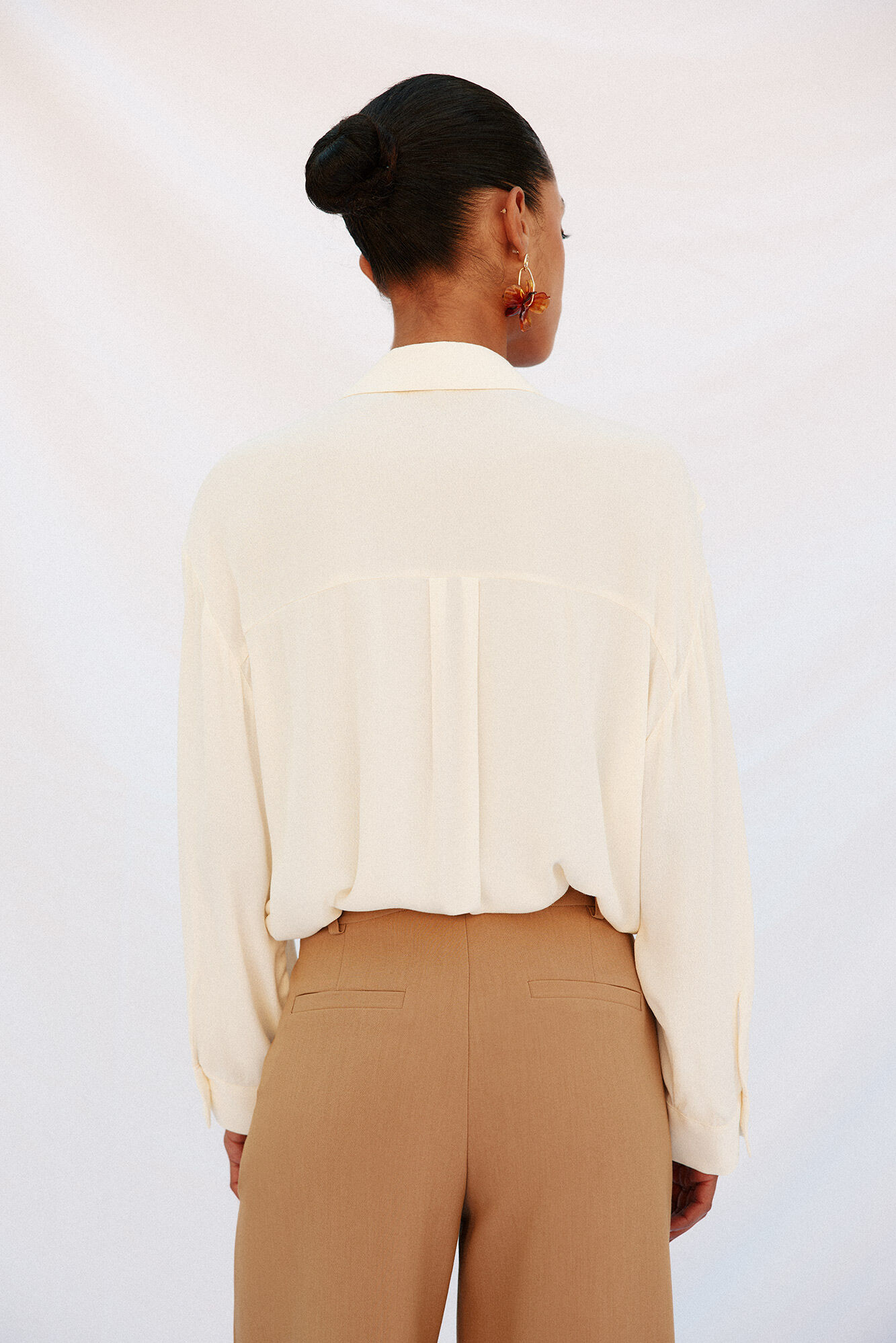 Cortefiel Camisa de folho manga comprida com babados Branco