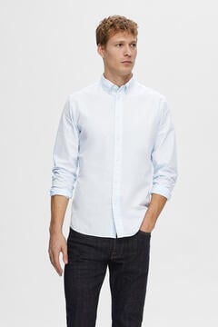 Cortefiel Slim fit shirt with long sleeves made from recycled cotton Blue