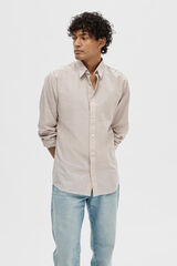 Cortefiel Slim-fit long-sleeved linen shirt Grey