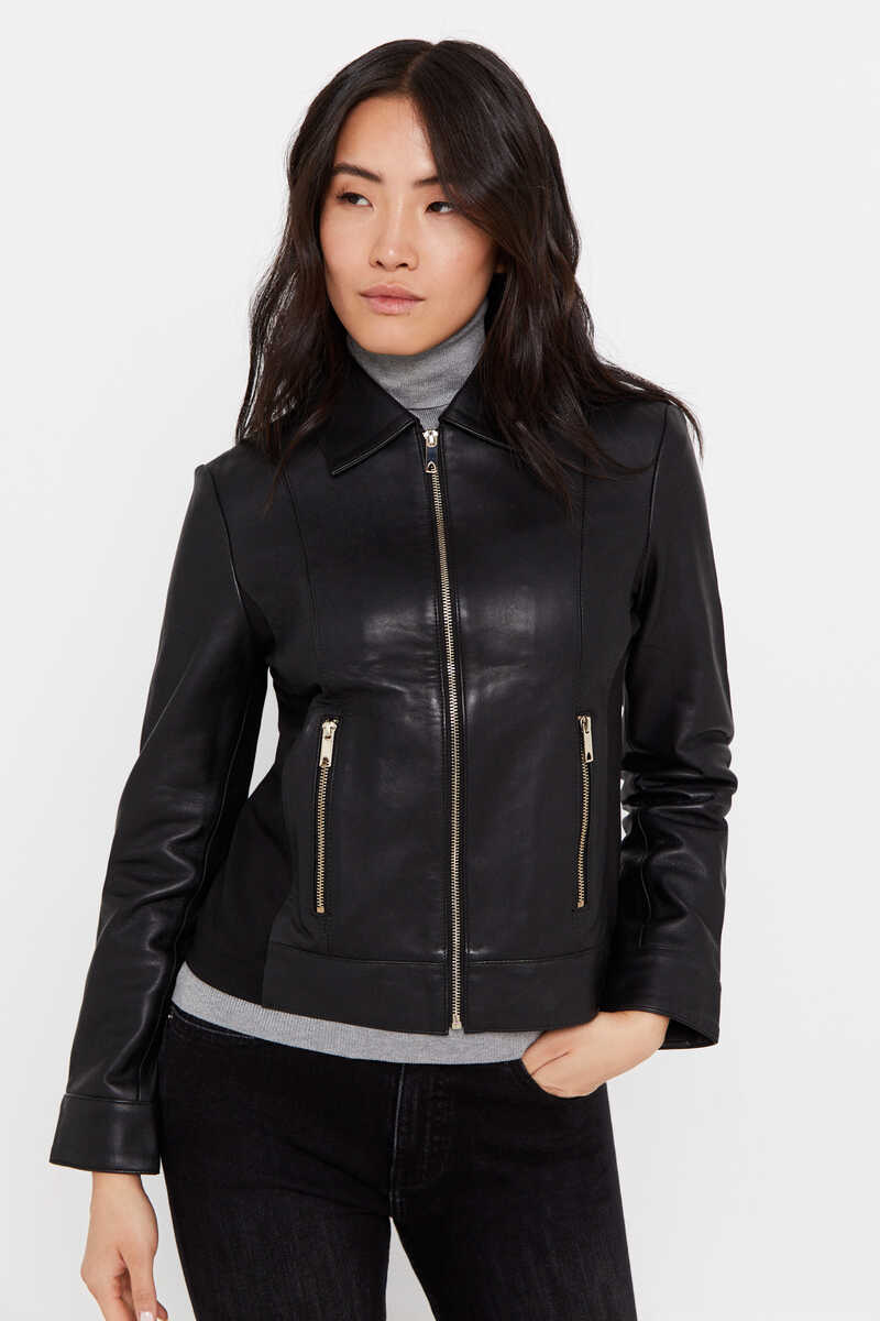 Cortefiel Combined jersey-knit leather jacket Black