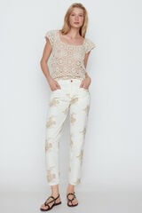 Cortefiel Embroidered cotton trousers Beige