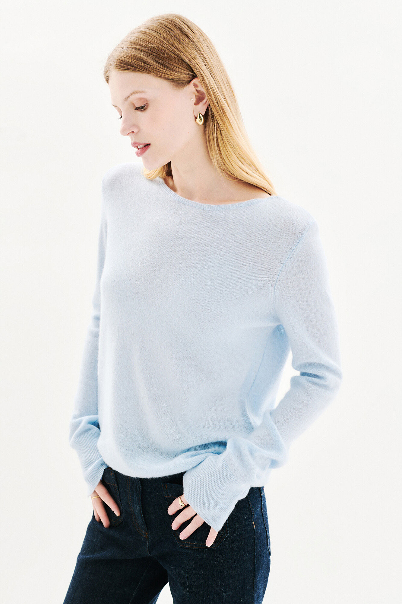 Caroll Jersey cuello redondo 100% cachemir Azul