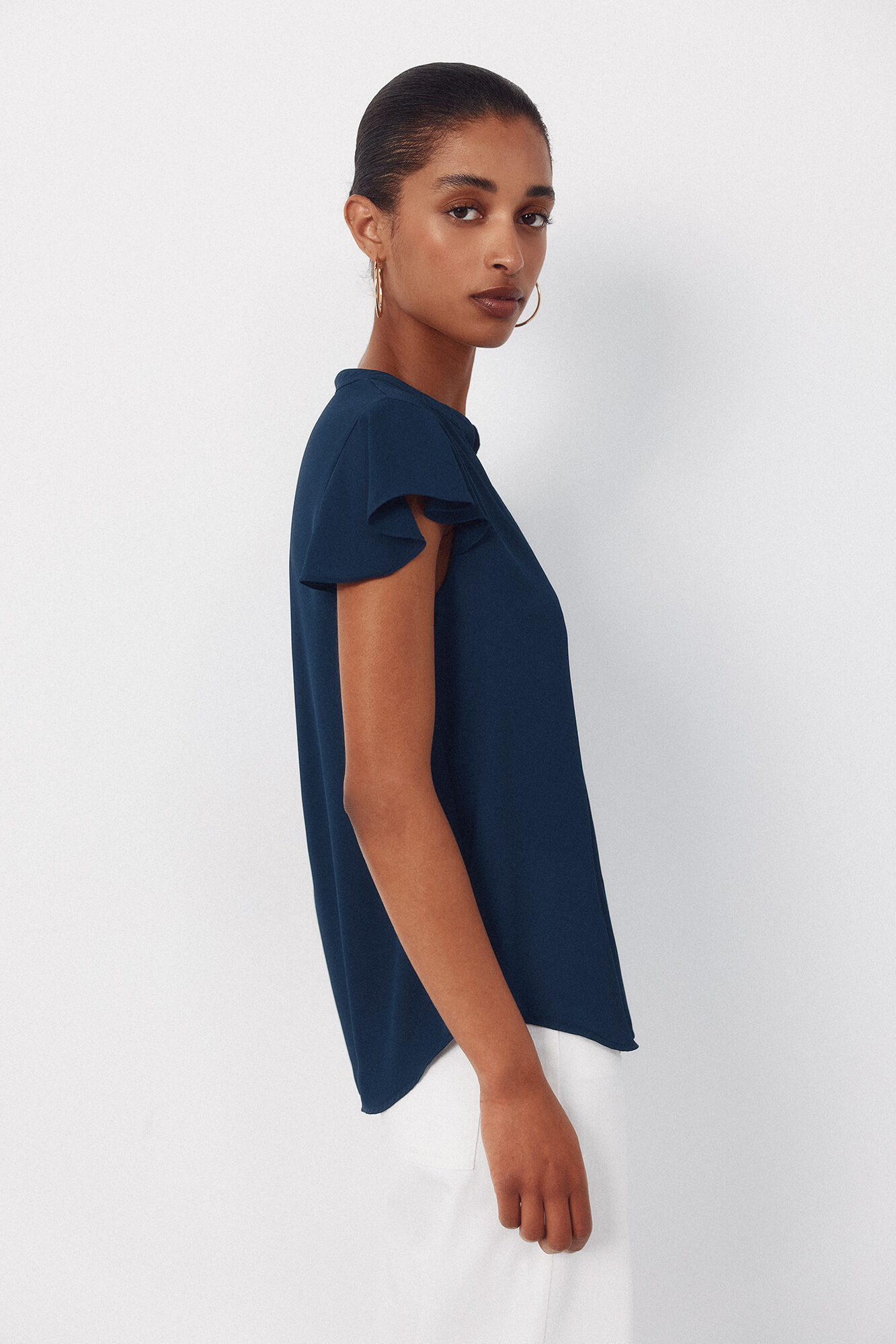 Cortefiel Blusa fluida manga vuelo Azul marino