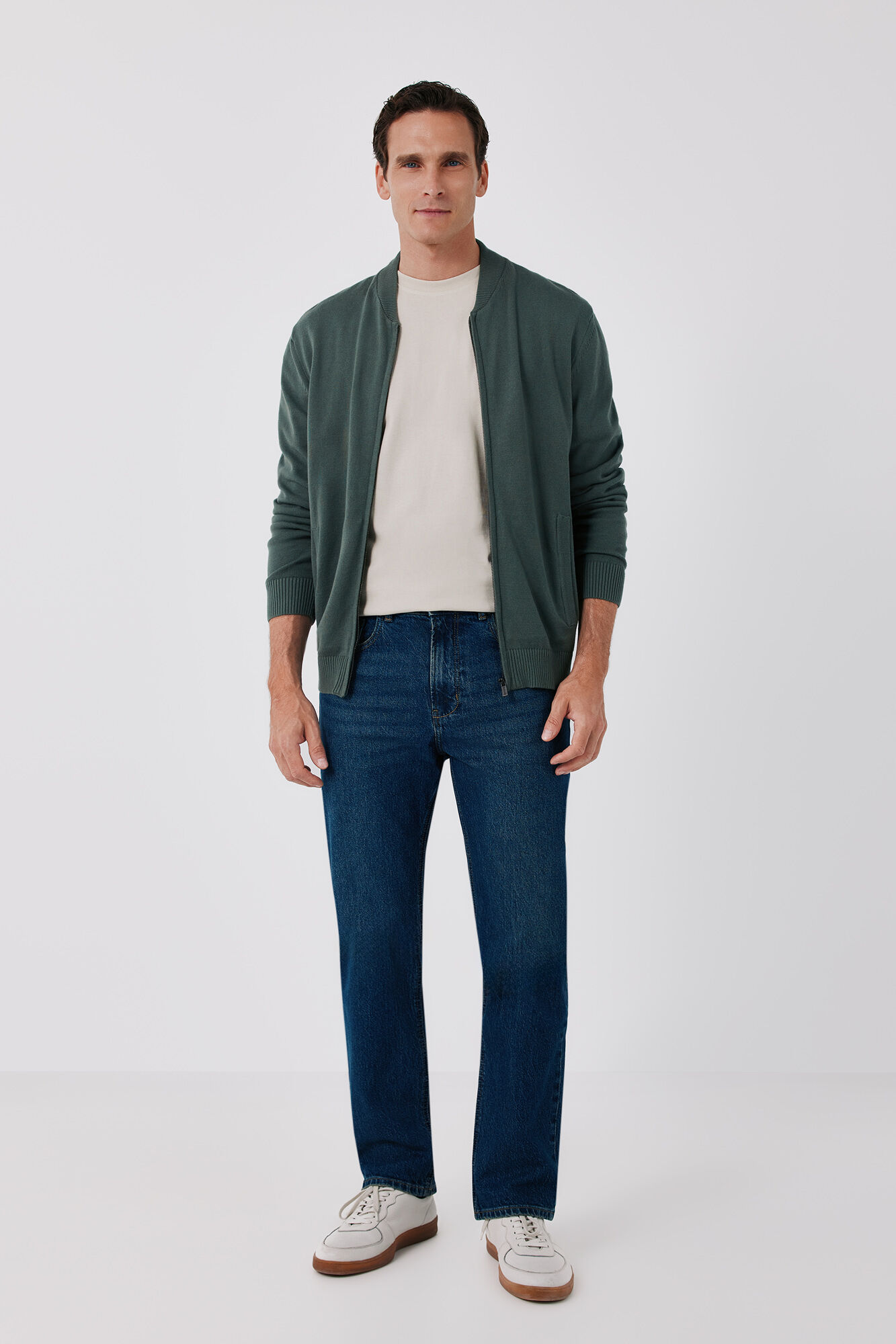 Cortefiel Cotton fine knit zip fastening cardigan