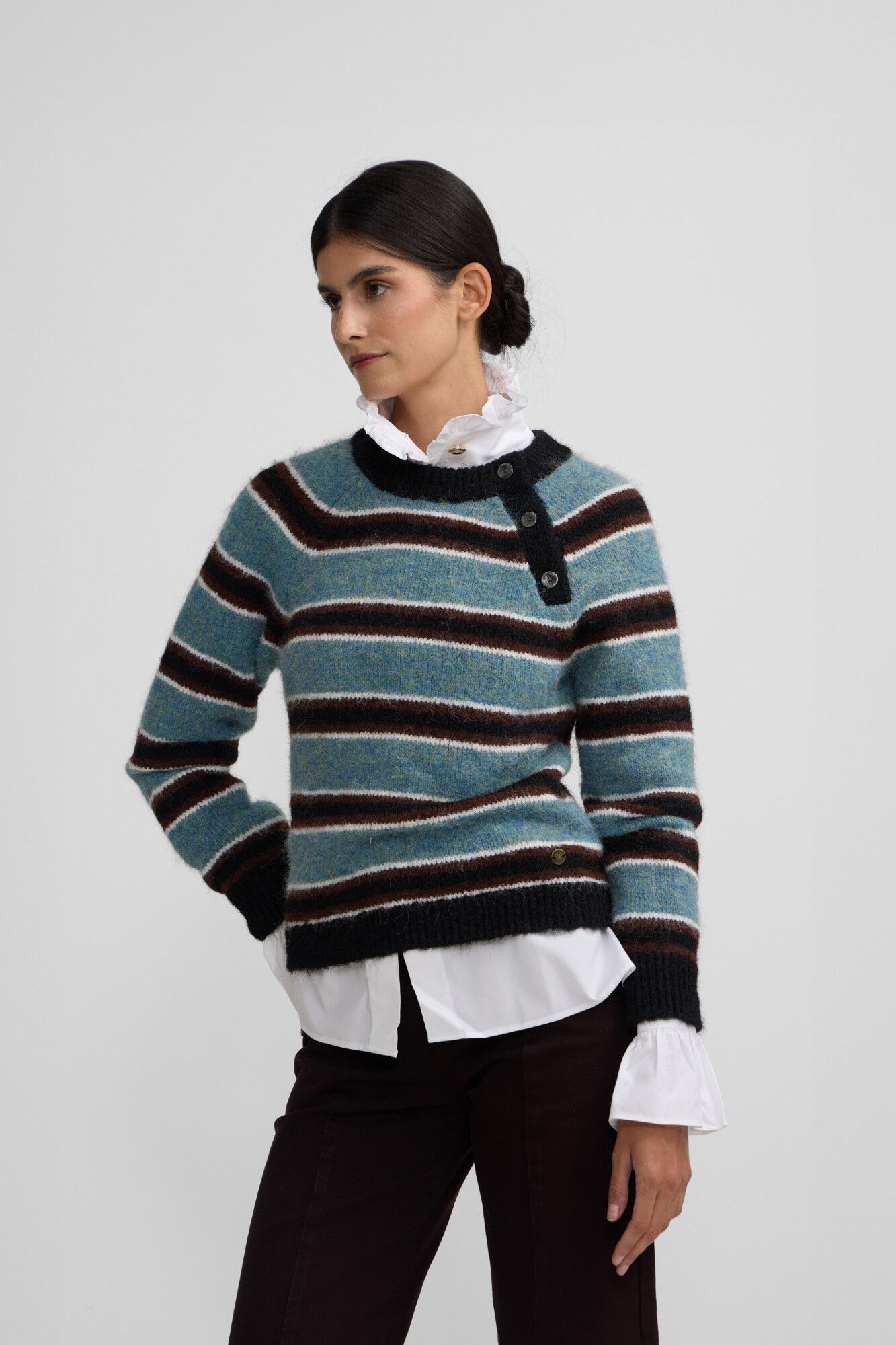 Silbon Camisola riscas com bot&otilde;es Multicolorido