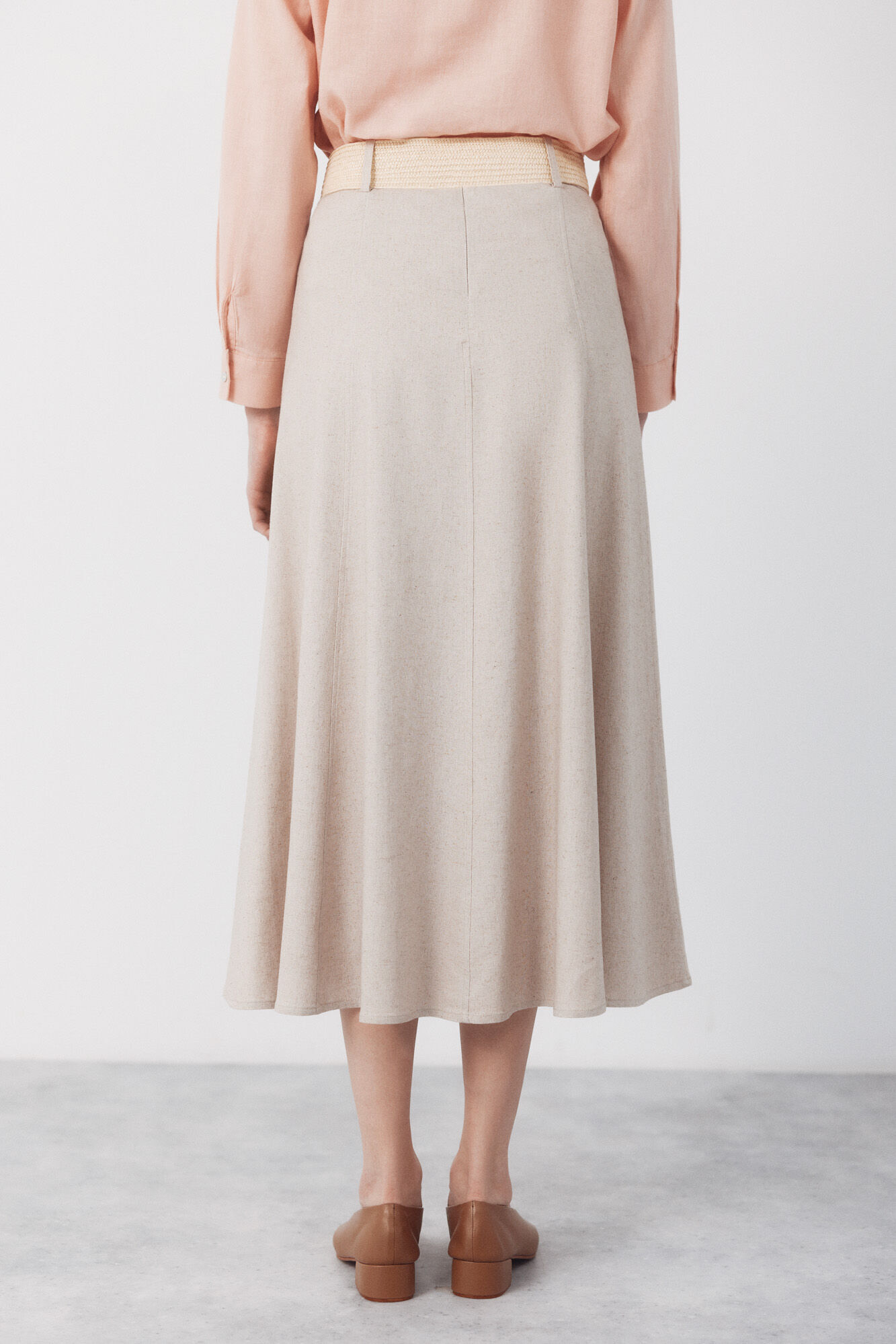 Cortefiel Flared skirt with belt Nude