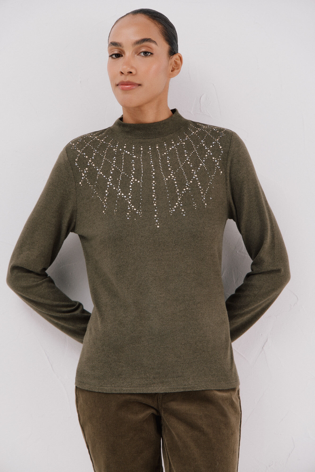 Cortefiel T-shirt with rhinestone detail Green
