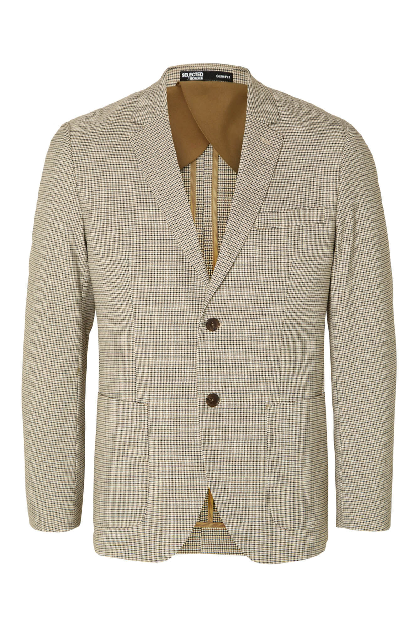 Selected Slim fit small-checked suit jacket made with recycled materials Brown