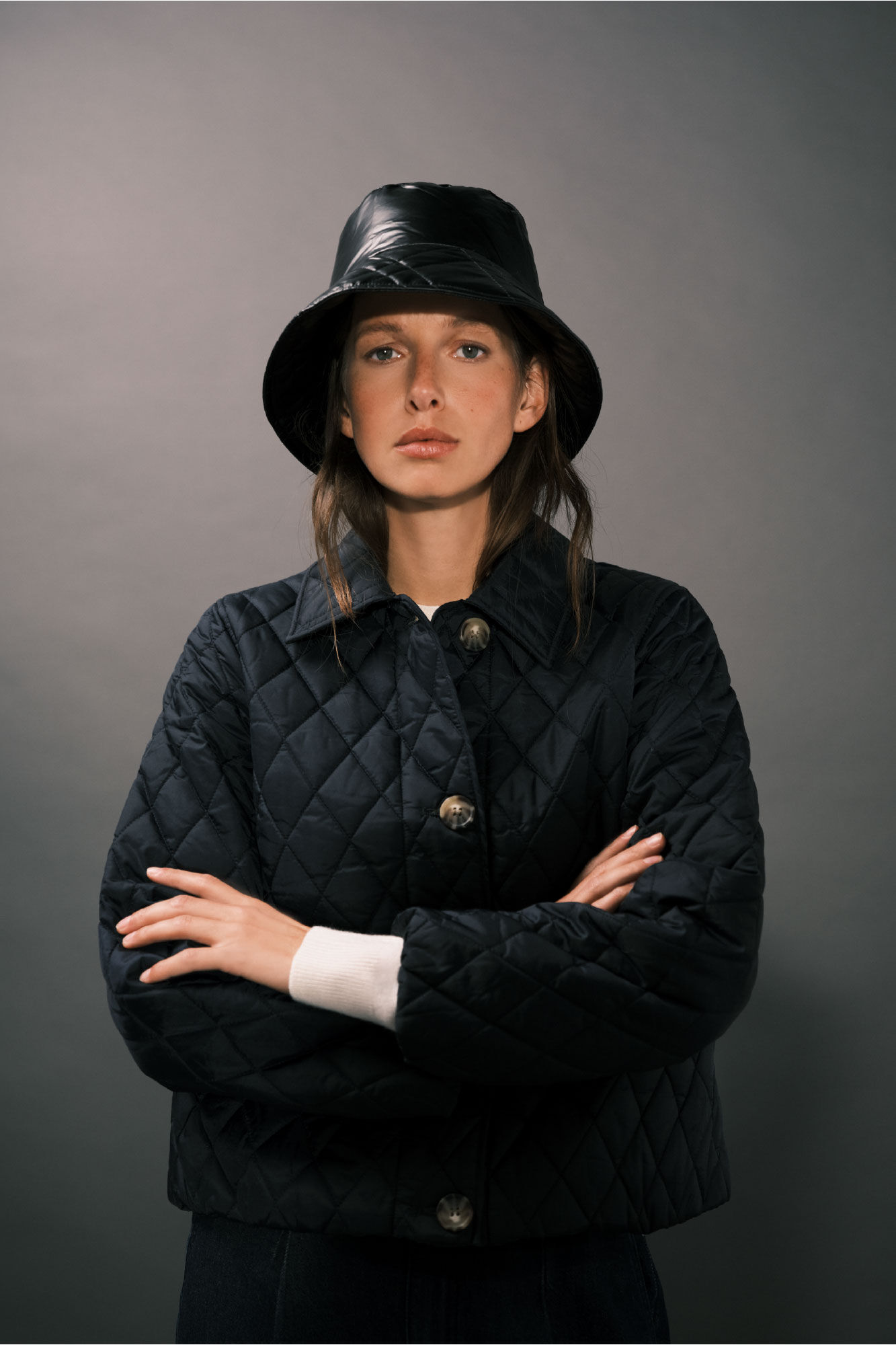 Cortefiel Quilted anorak with buttons Navy