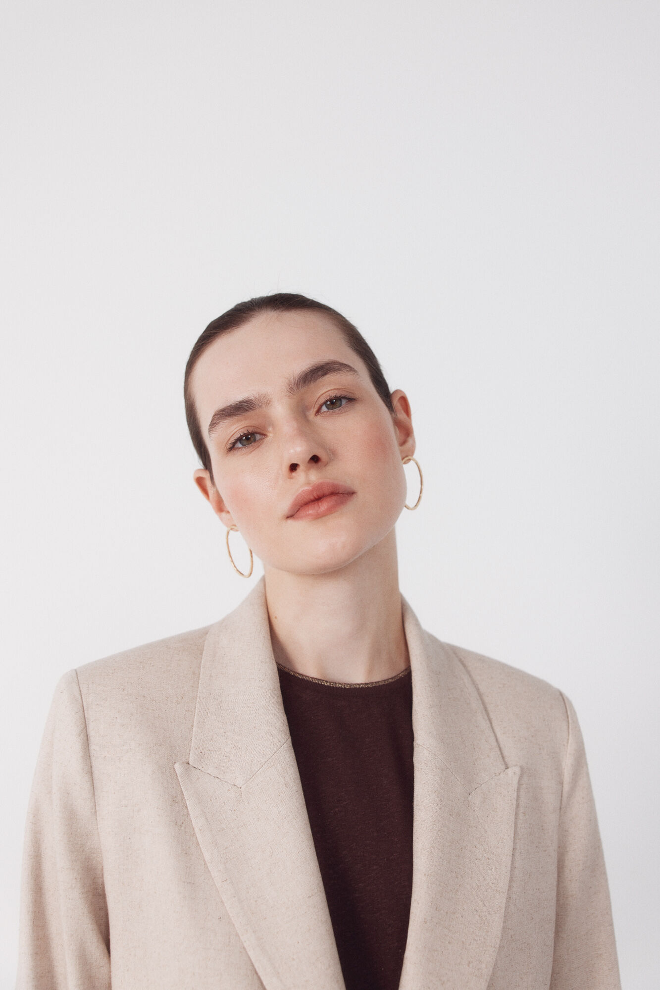 Cortefiel Blazer fabric with linen Nude