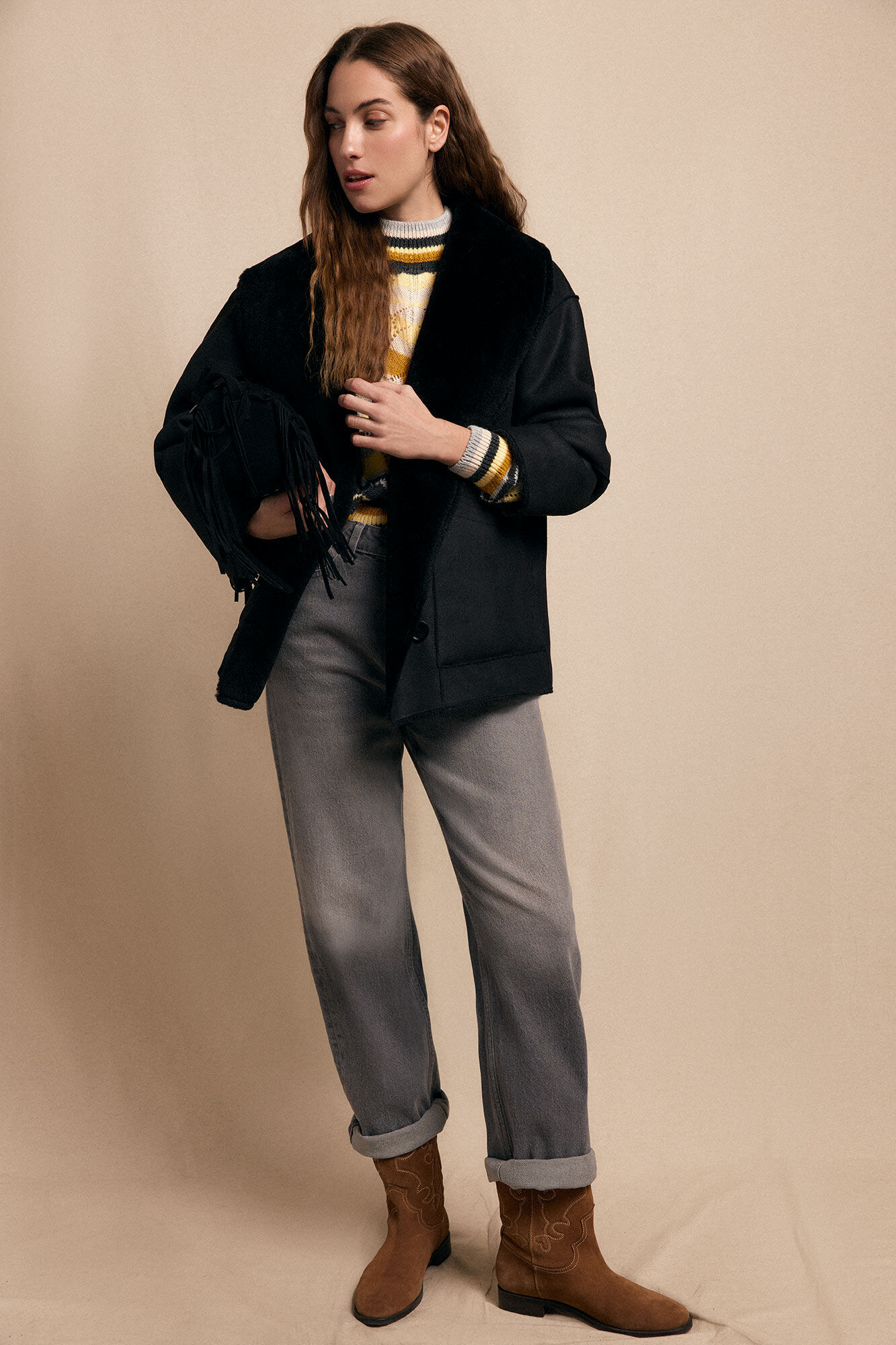 Slowlove Sobretudo curto com efeito dupla face Preto