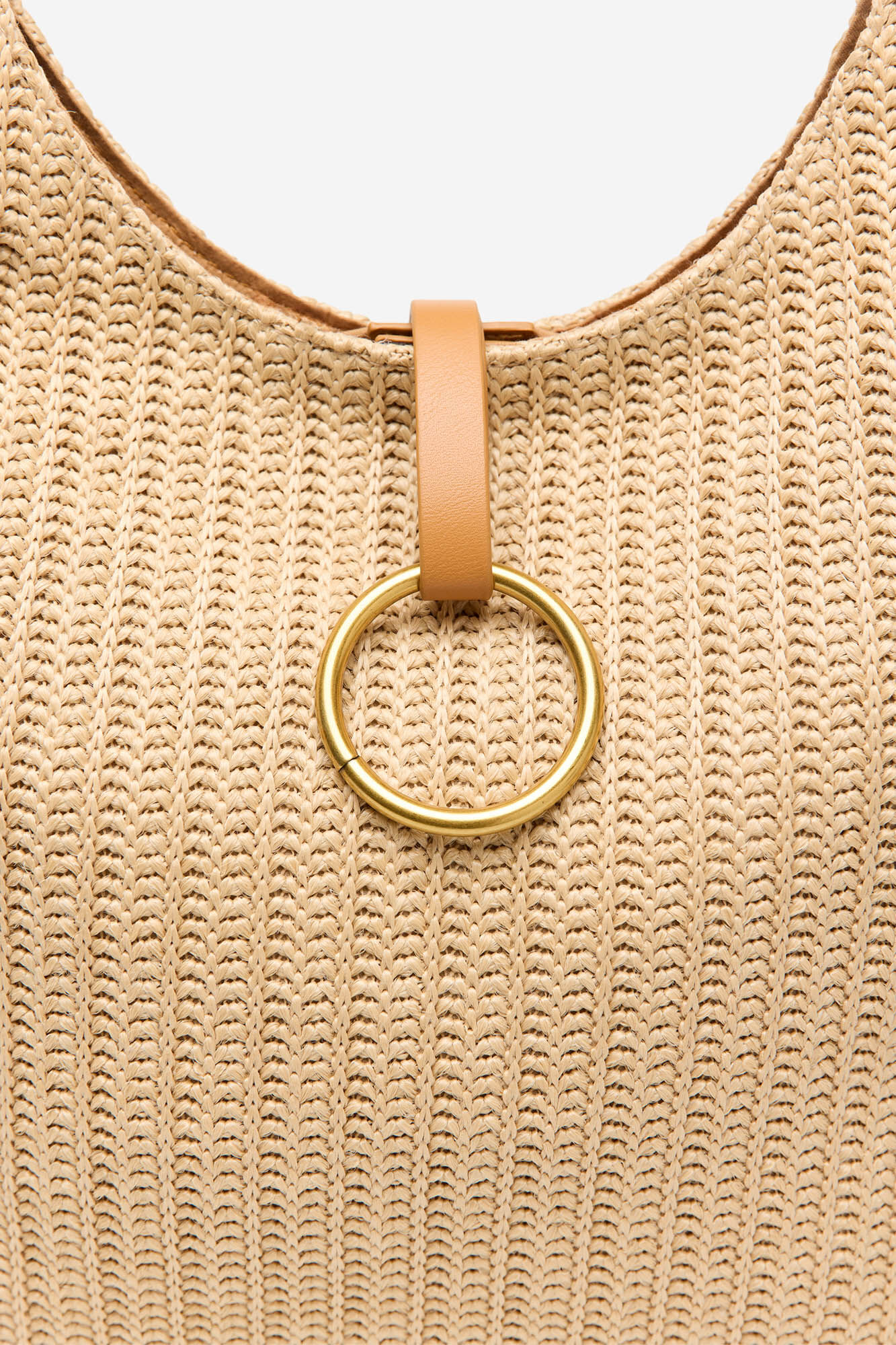 Cortefiel Raffia ring hobo bag Nude