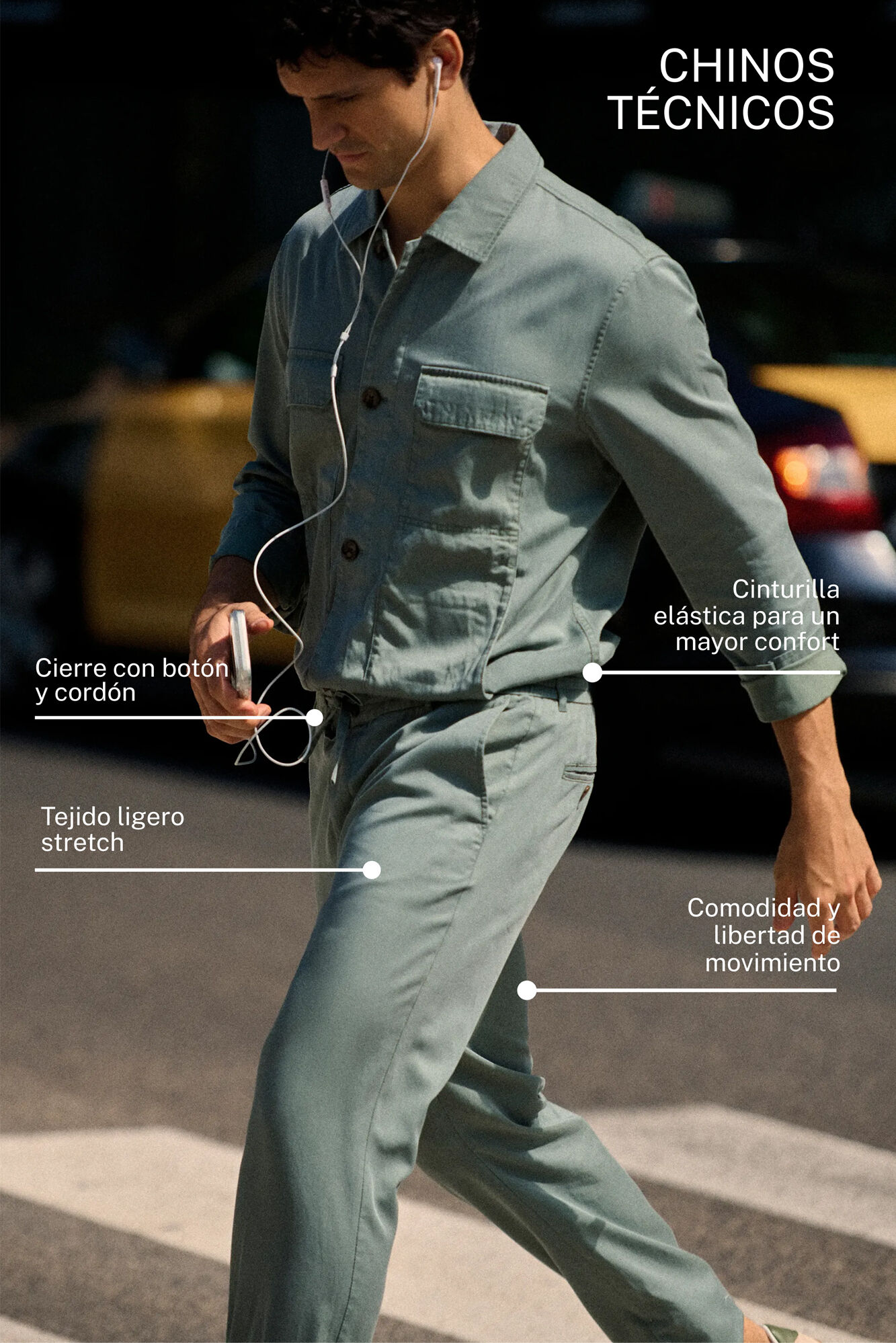 Cortefiel Technical chinos trousers with tapered laces Beige