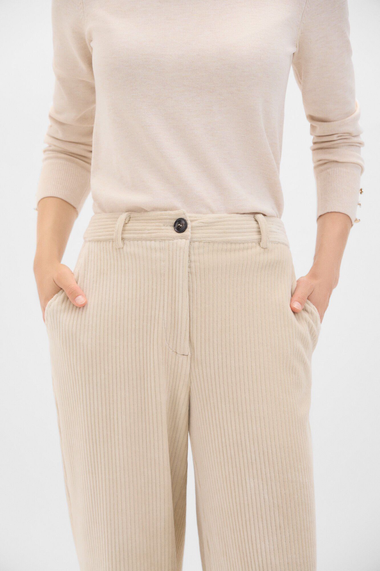 Cortefiel Pantal&oacute;n recto de pana Beige