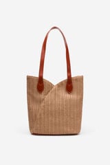 Cortefiel Raffia cut-out bag Coral