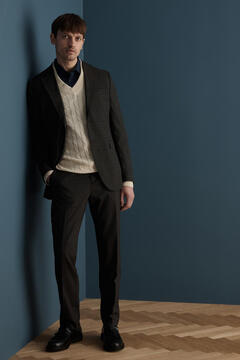 Cortefiel Slim fit checked blazer made with wool  Brown