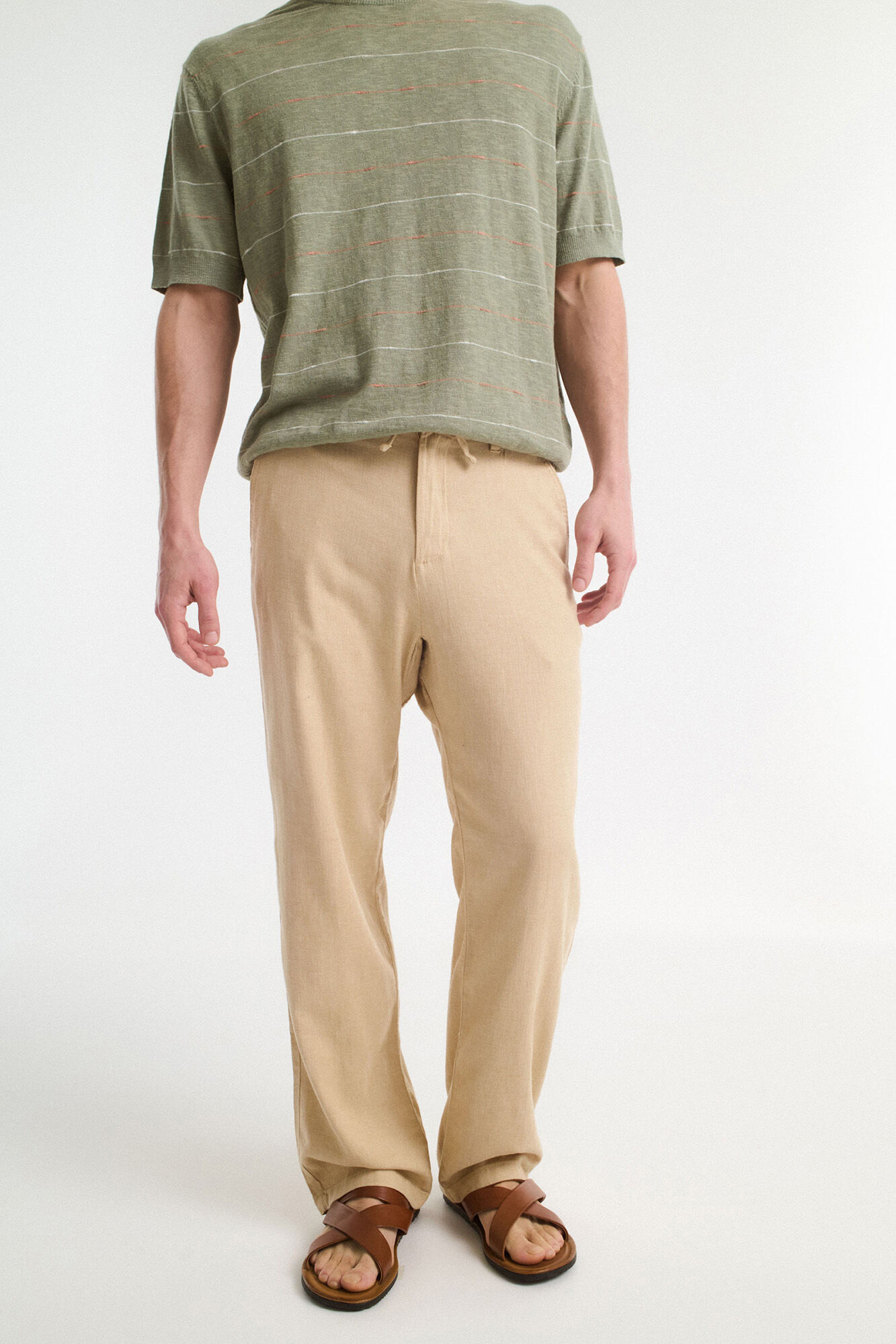 Selected Cal&ccedil;as de linho com ajuste relaxado Castanho