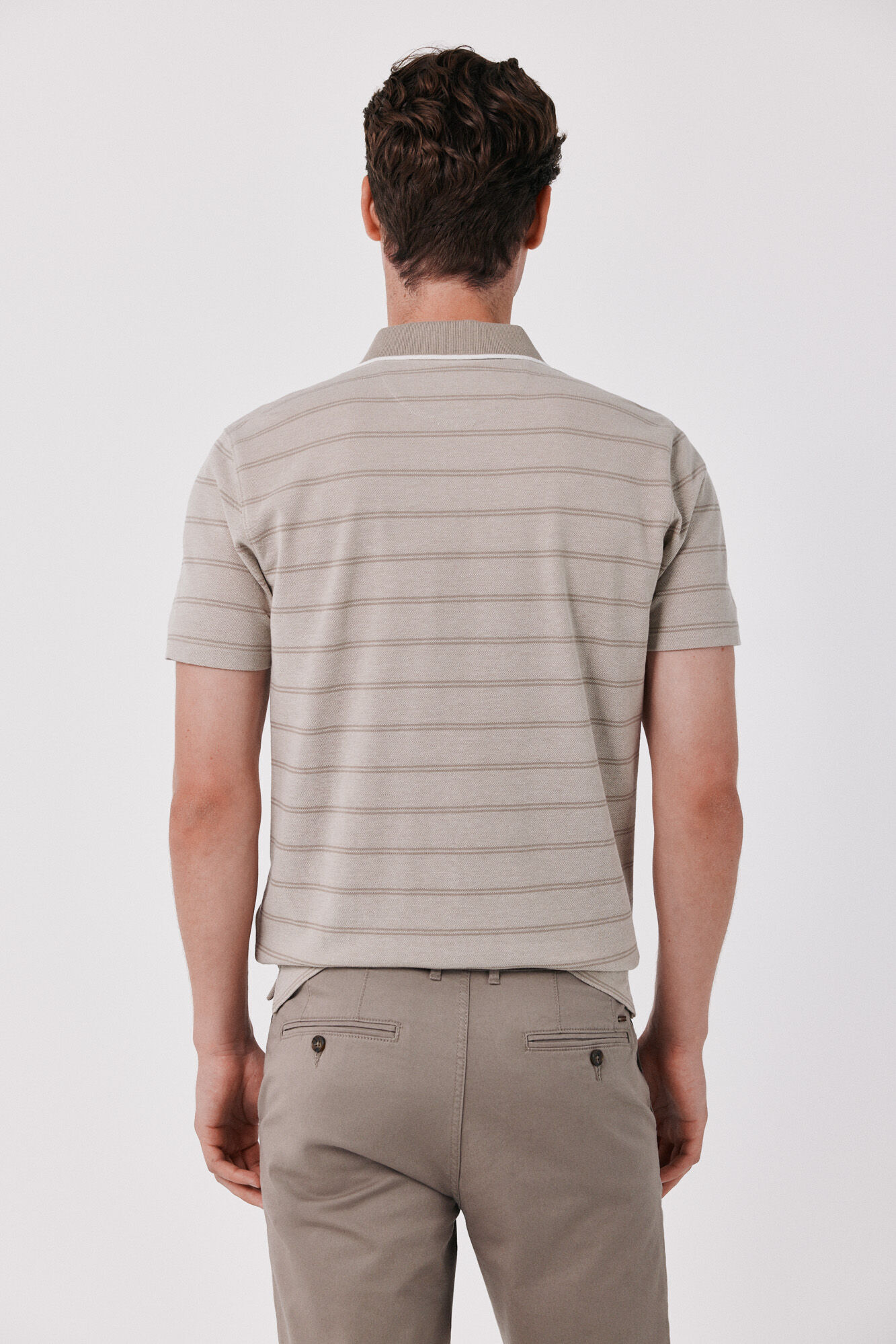 Cortefiel Striped oxford polo shirt Beige