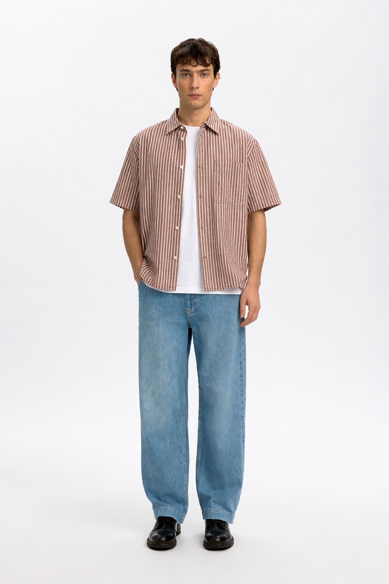 Selected Camisa tejido estructura manga corta Rojo