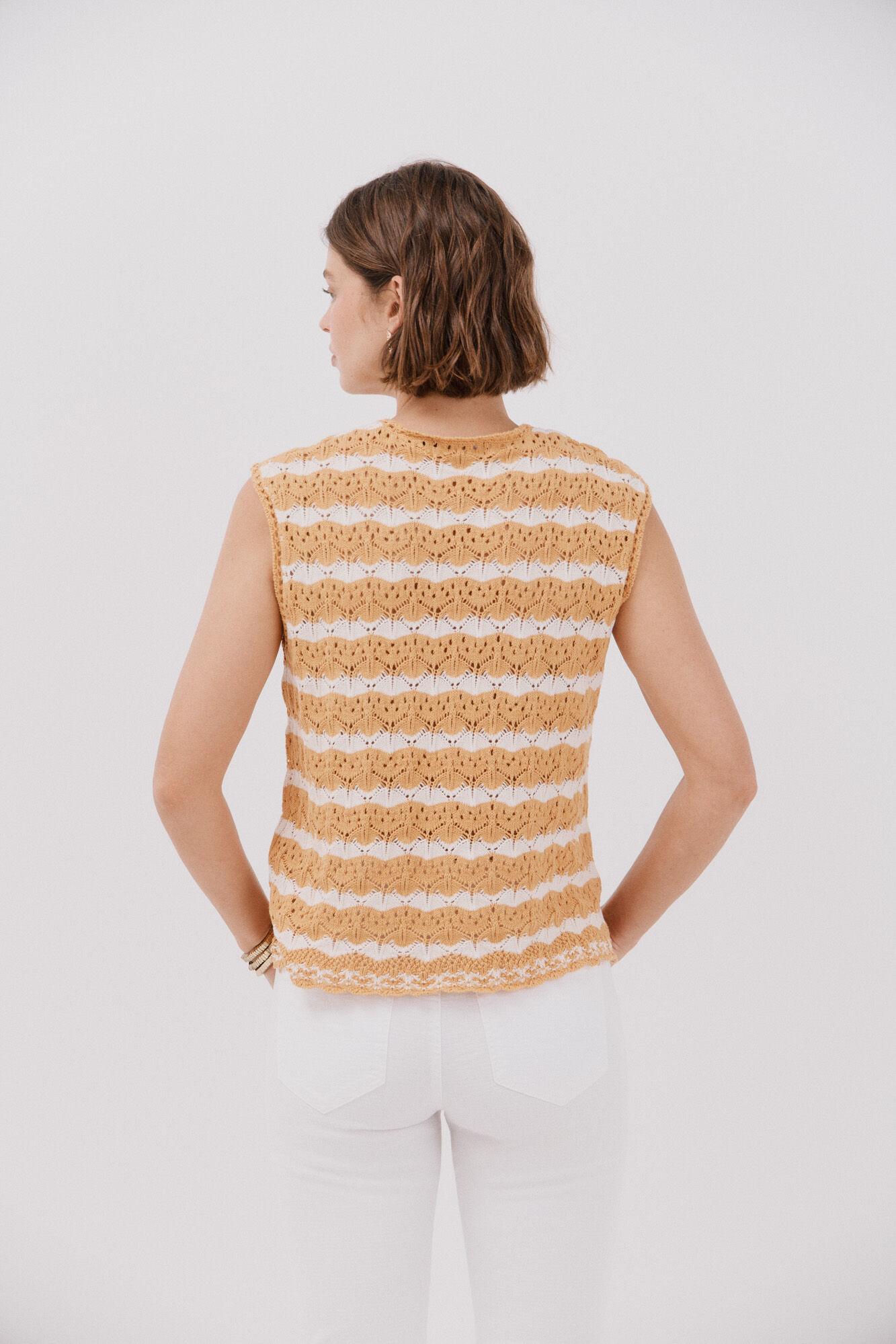 Cortefiel Colete vazado bicolor Dourado