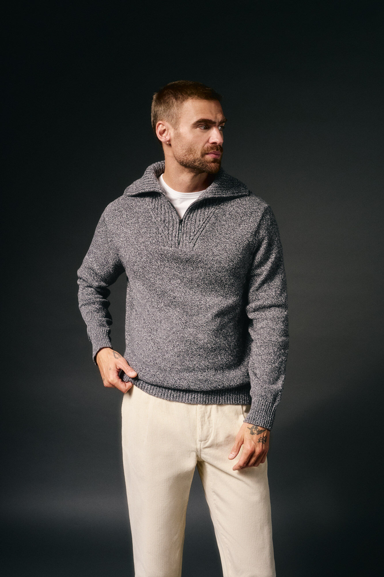 OOTO Jersey cuello polo cremallera algod&oacute;n Gris oscuro