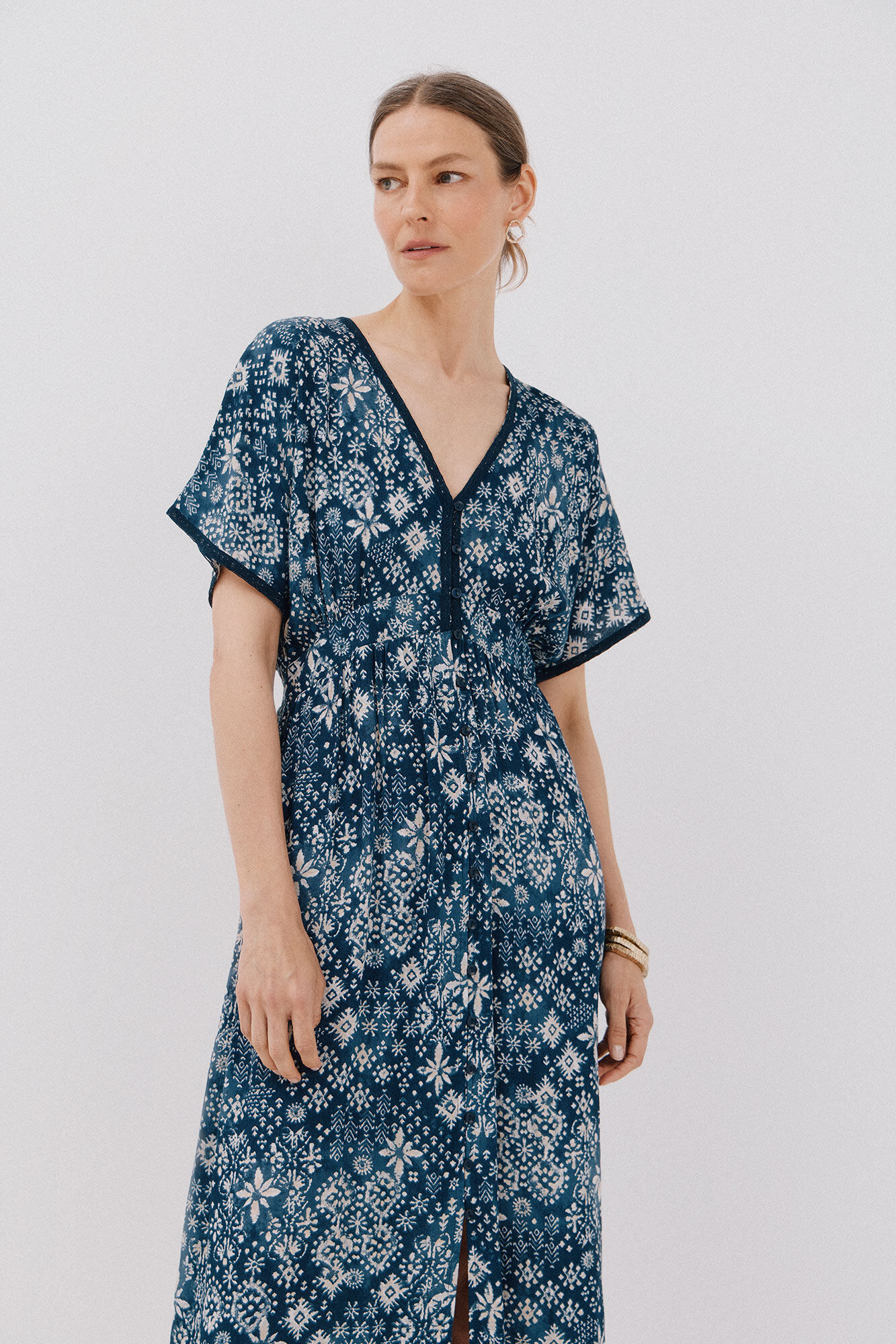 Cortefiel Vestido estampado com manga e capa